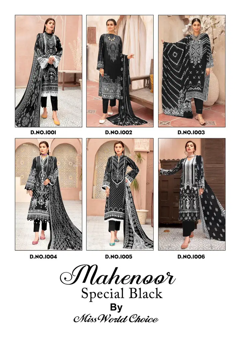 Mahenoor Special Black Vol 1 By Miss World Choice Lawn Dress Material Wholesale